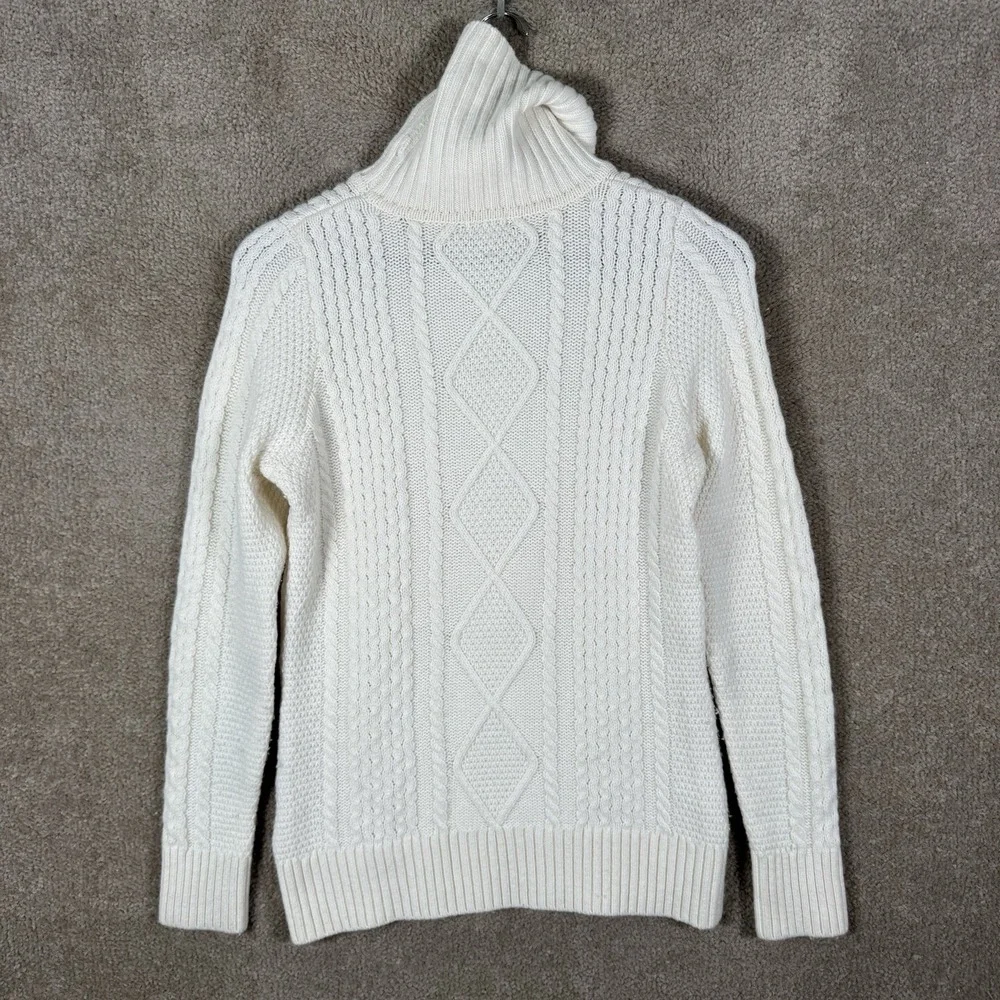 L.L. Bean Sweater Womens XS‎ Ivory Cable Knit Turtleneck Merino Wool Chunky
